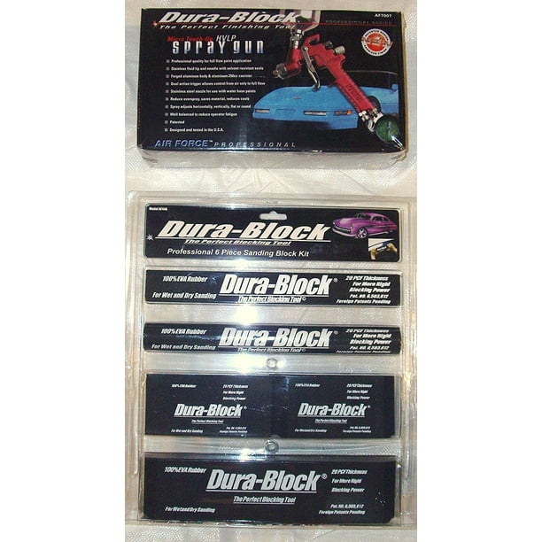 DURABLOCK AUTO BODY REPAIR KIT SPRAY GUN AND 6 PIECE SANDING BLOCK SET AF7007 & AF44A