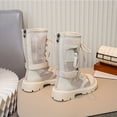 thumbnail image 5 of Girls Mid Calf Boots Mesh Lace Up Back Zipper Boots with Buckle Straps Hollow Out Breathable Platform Shoes White 1.5 Big Kids, 5 of 7