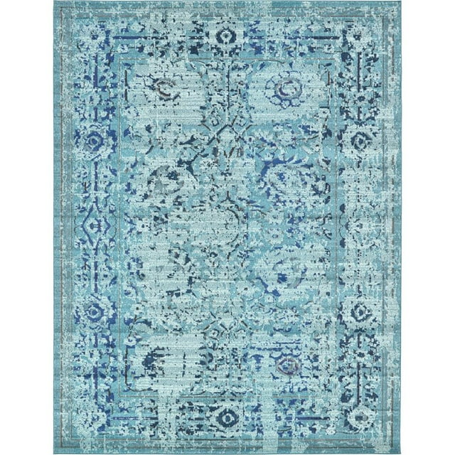Unique Loom Medici Distressed Rug 9' x 12' Rectangle Light Blue/Turquoise