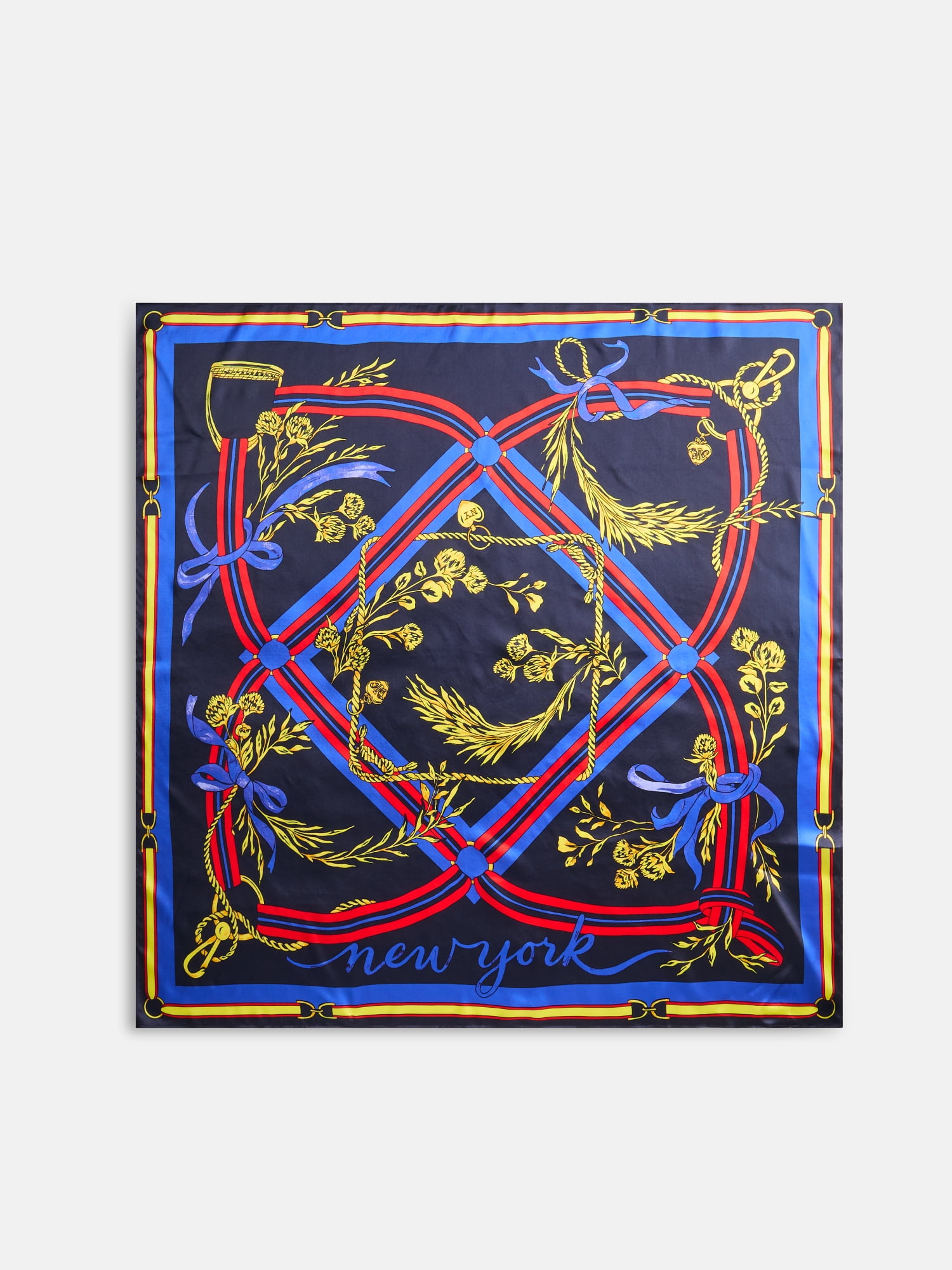 Free Assembly Women's Silk Print Scarf, Darkest Navy