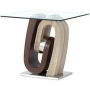 Global Furniture USA Stainless Steel and Glass End Table in Walnut/Oak