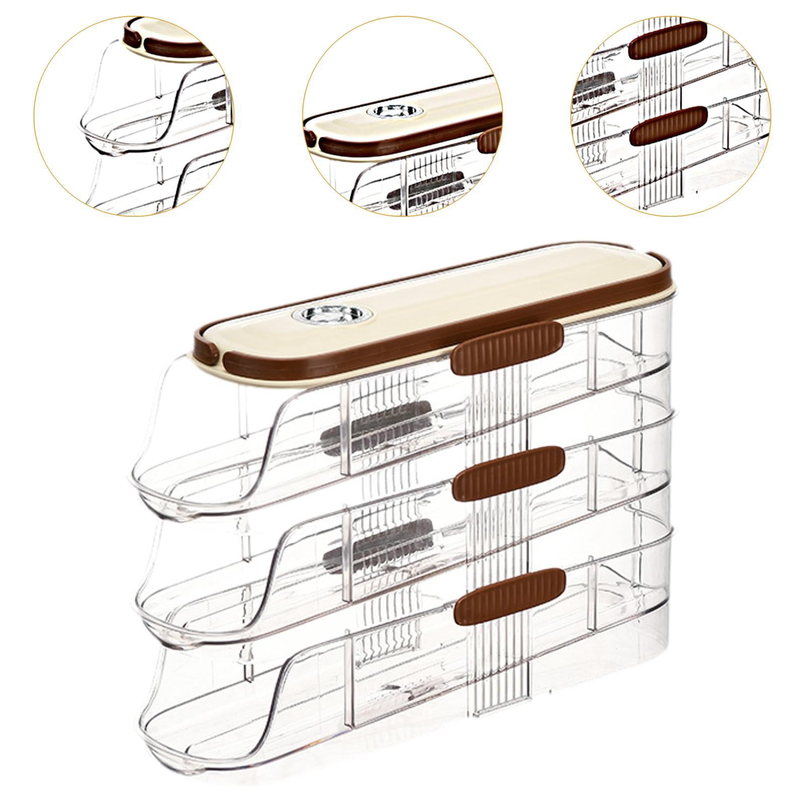 Fiocias Egg Holder for Fridge Rolling Eggs Dispenser Large Capacity Egg Rack Storage Box 3 Tier