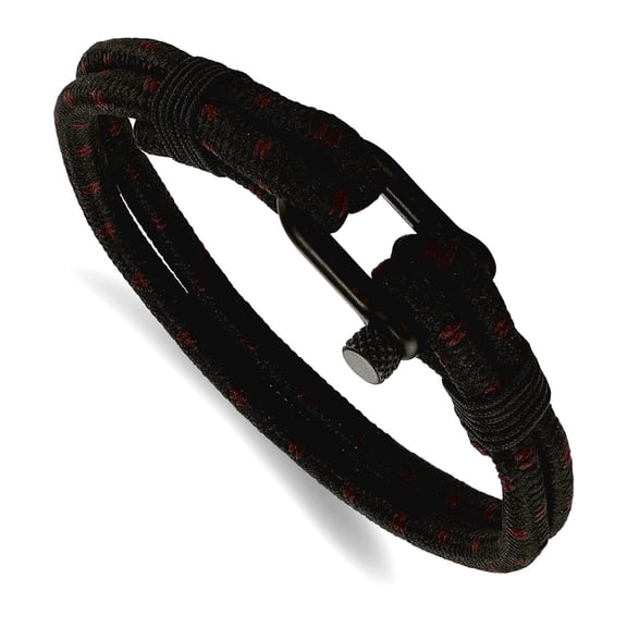 Stainless Steel Polished Black Ip Plated Woven Nylon Cotton Bracelet 8.5 Inch 8.5mm Wide Link Bracelet for Women