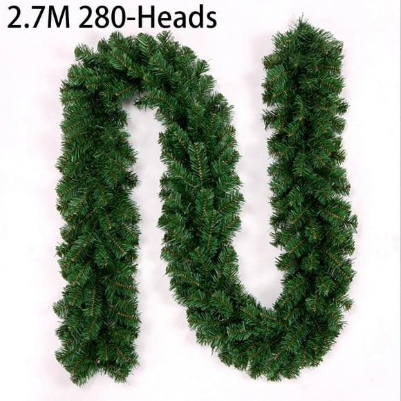 8.8Ft 280Heads Artificial Green Christmas Garland Wreath Christmas Pine Tree Rattan Decor