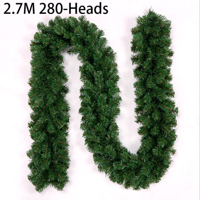 8.8Ft 280Heads Artificial Green Christmas Garland Wreath Christmas Pine Tree Rattan Decor