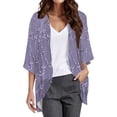 thumbnail image 2 of LEKODE Everyday Beach Swim Vacation Outer Kimono Shrug Womens 3/4 Flare Bell Sleeve Open Front Mid Length Thin Solid Sheer Chiffon Layering Cardigan Purple 2XL, 2 of 5