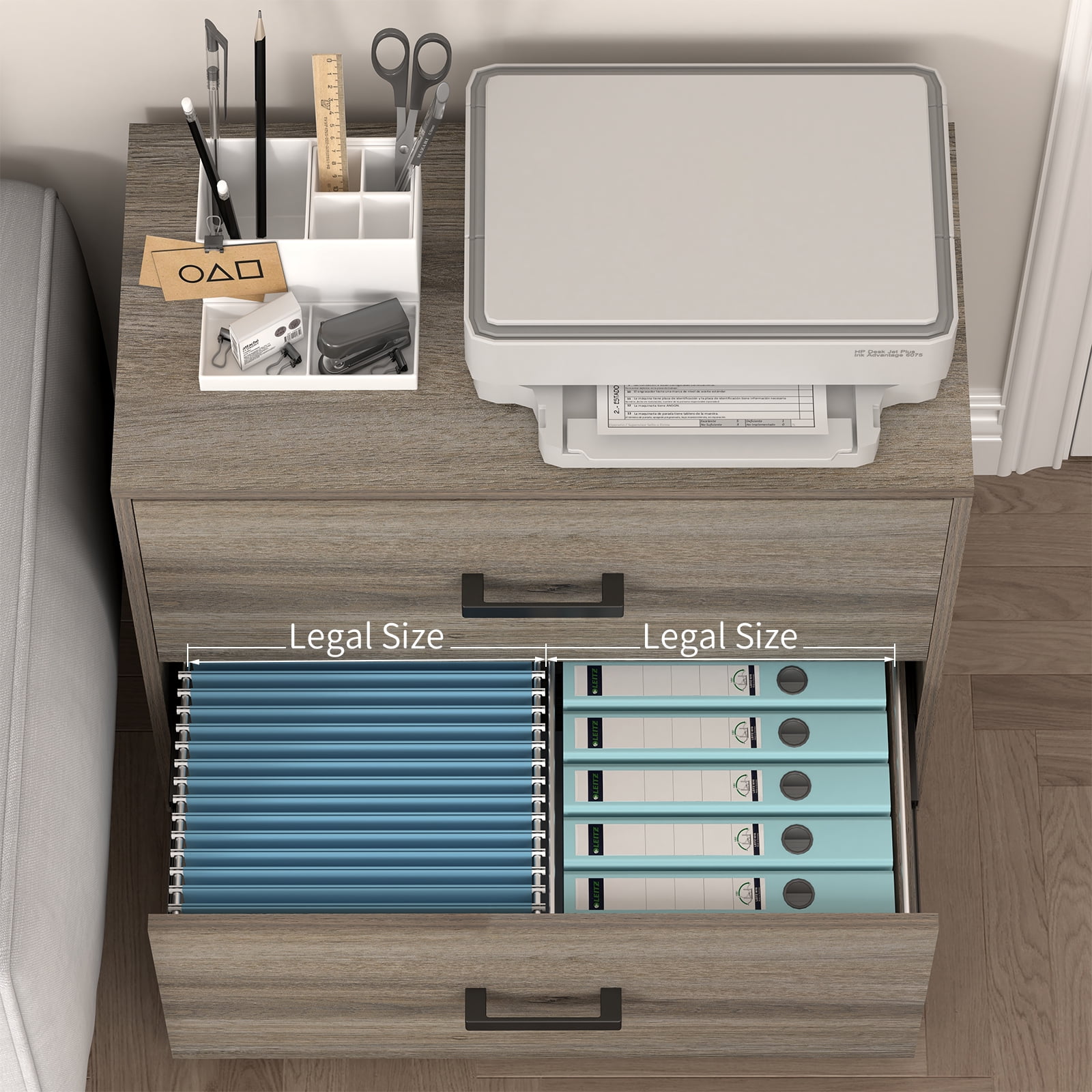 NICEGDLT2-Drawer Lateral File Cabinet,Filing Cabinets for Home Office,Wood Lateral File Cabinet with Handles for Letter Size,Gray 27.56" W x 14.57" D x 24.02" H