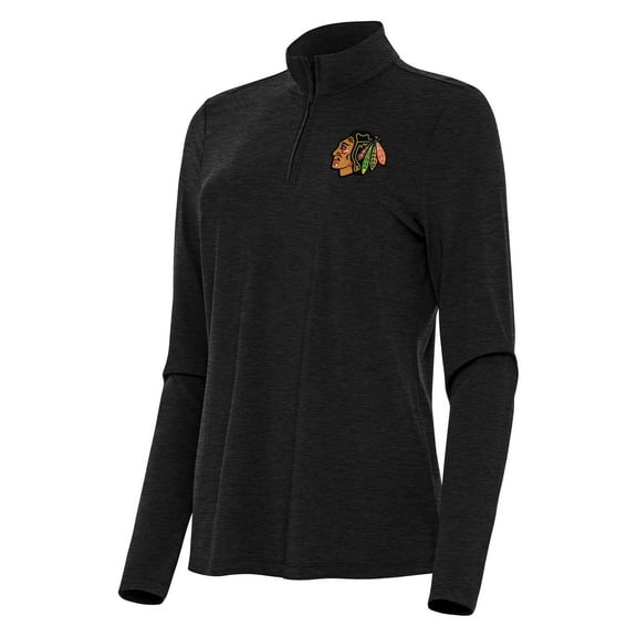 Women's Antigua  Heather Black Chicago Blackhawks Bright Quarter-Zip Top