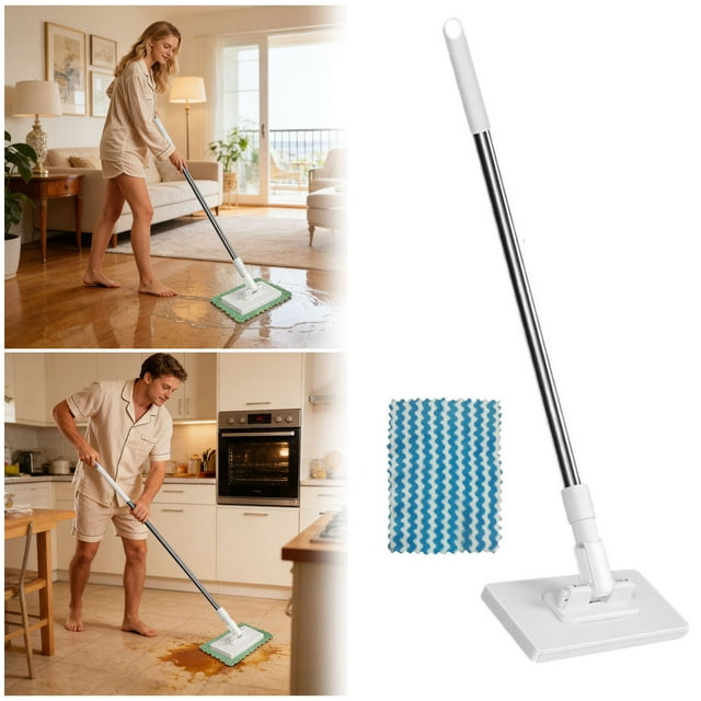 Noehoiugi Mini Mop - No Wash Lazy Mop, Compatible With Swiffer & Face Towels, Adjustable For Wet/Dry Floors, Tile, Hardwood, Corners (8 Reusable Cloths)