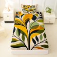 thumbnail image 3 of Castle Fairy Mid-Century Floral Twin Sheet Sets 3pcs for Teens, Abstract Print Bedding for Bedroom, Green Orange, 3 of 6