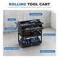 thumbnail image 2 of SOLAURA 3 Tier Rolling Tool Cart on Wheels with Lockable Drawers, 420 LBS Capacity Tool storage Cart with Pegboard and Hooks, Rolling Tool Box for Garage, Warehouse, Workshop and Factory(Black), 2 of 10