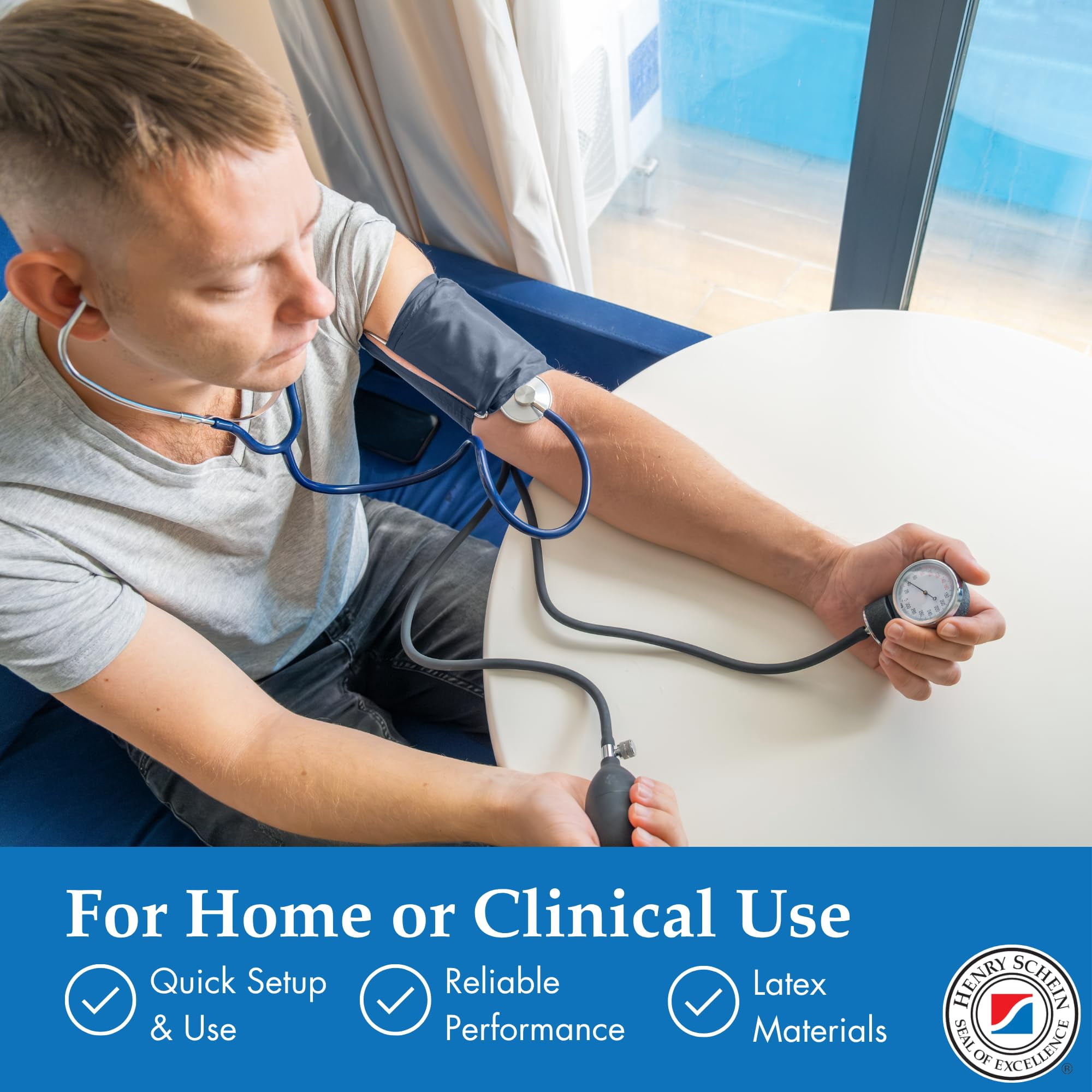 Adult Pro Aneroid Sphygmomanometer – Size 11 Navy Blue Cuff, Manual Blood Pressure Monitor, Reusable, Dial Display, Includes Leatherette Carrying Case – 1 Count