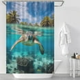 thumbnail image 2 of Nautical Green Sea Turtles Shower Curtain Modern Home Bathroom Bathtub Decor Waterproof Fabric with 12PCS Hooks, 2 of 5