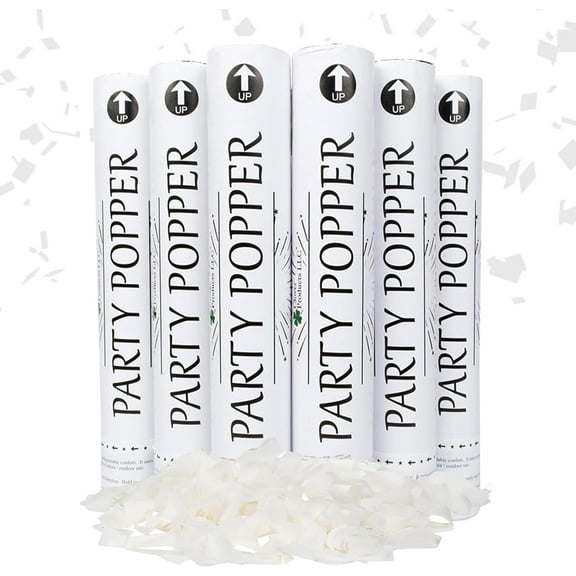 Clover Products Premium Wedding Confetti Cannon – (6 Pack) White Biodegradable Paper Confetti Popper | Launches Confetti 20 – 25 feet | Party Poppers