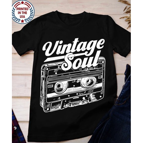 Vintage Soul Music Album A Retro Cassette Tape Themed Graphic T-Shirt, for men and women up to 5XL