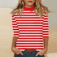 thumbnail image 2 of 3/4 Sleeve T Shirts for Women Mock Neck Womens Blouses Breathable Slim Fit Striped Soft Fabric Womens Summer Tops Casual, 2 of 7