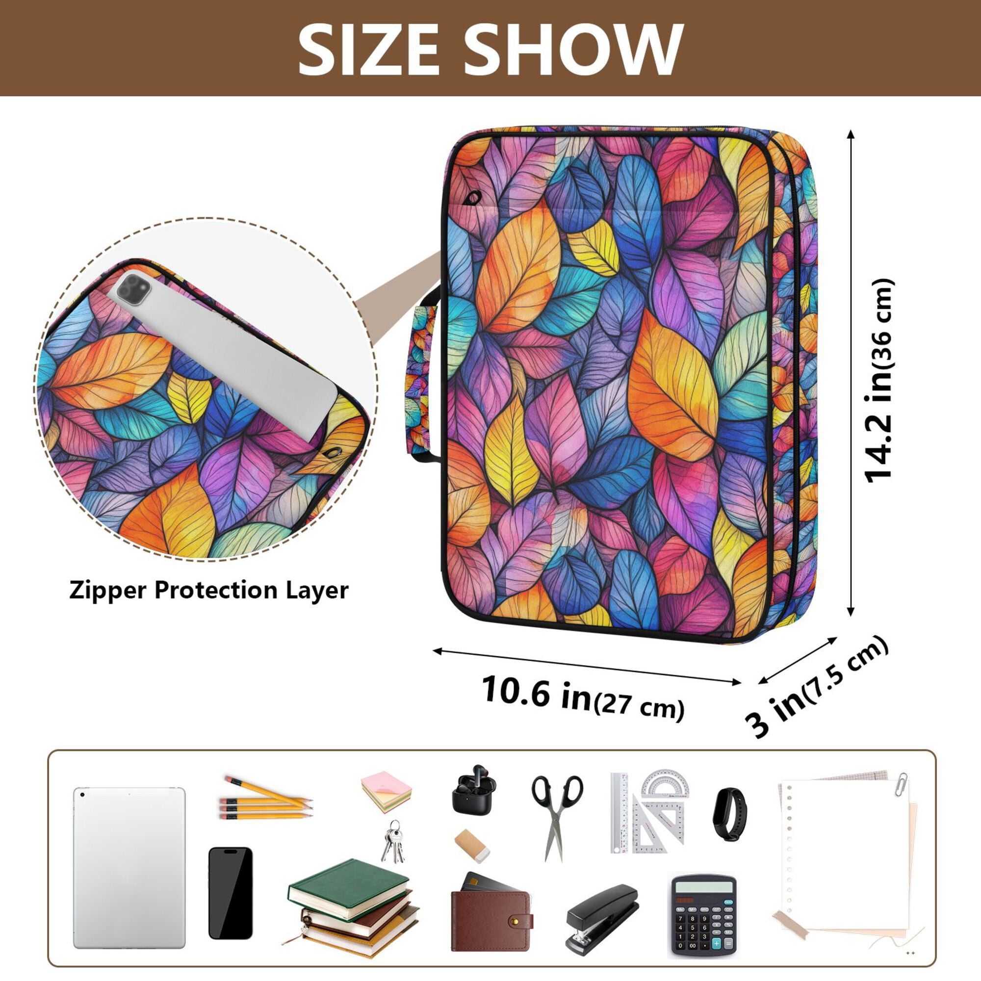 FORMRS Accordion File Folder A4 Size 7-Pocket Expanding Document Organizer Bag with 3 Ring Binder, Colorful Leaves