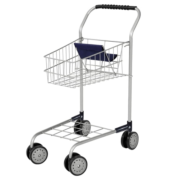Bayer Design: Shopping Cart - Grey & Blue - Grocery Pretend Play Toy, Spacious Basket Holds Toys & Dolls, Lightweight, Dual Wheels, Toddler-Kids 18mo