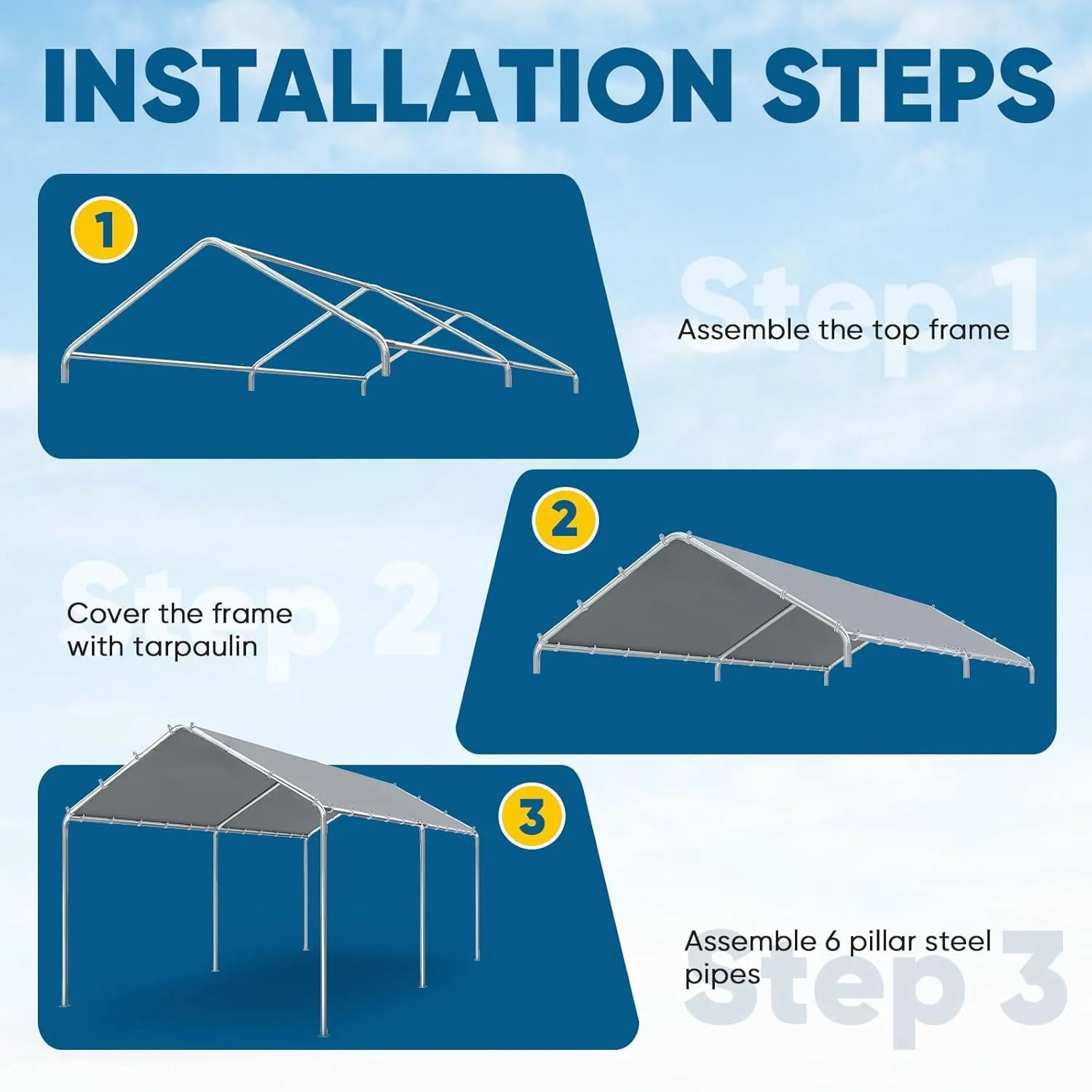 Quictent 10x20 FT Carport - Heavy Duty Steel Frame Outdoor Canopy, Portable Garage for Car/Truck/RV with Waterproof Gray Cover