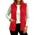 thumbnail image 2 of Tusihei Women's Zip Up Fleece Vest Collared Sleeveless Warm Soft Casual Outerwear Solid Basic Coat for Fall Winter Layering, Red XL, 2 of 9