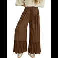 thumbnail image 3 of Pantalones Palazzo Holgados de Playa con Cintura Alta Elástica, Dobladillo con Volantes y Pierna para Mujer Color Café M, 3 of 7