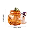 thumbnail image 3 of Halloween Glass Candy Jar with Ghost Ornament, Clear Glass Pumpkin Shape Container with Carved Details and Green Lid for Storing Candy Treats Party Favors Decorative Display Seasonal Decoration, 3 of 6