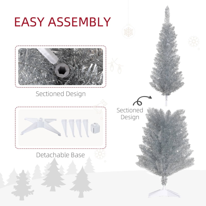 Alvantor Christmas Tree Unlit Pencil with 294 Tips, Slim Holiday Decor 17.75"x17.75"x60" 5ft Silver