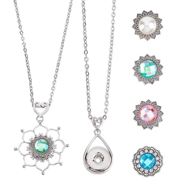 304 Stainless Steel Interchangeable Necklace Making Kit DIY Snap Jewelry Charms Alloy Hang Snap Base Pendants Snap Buttons Button Charms for Necklaces & Bracelets DIY Accessories