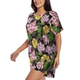 thumbnail image 2 of Wukai Colorful Roses Women's Pajama Set,Short-Sleeve Top and Shorts with Elastic Waistband and Pockets for Loungewear, Yoga, and Casual Wear-Medium, 2 of 8