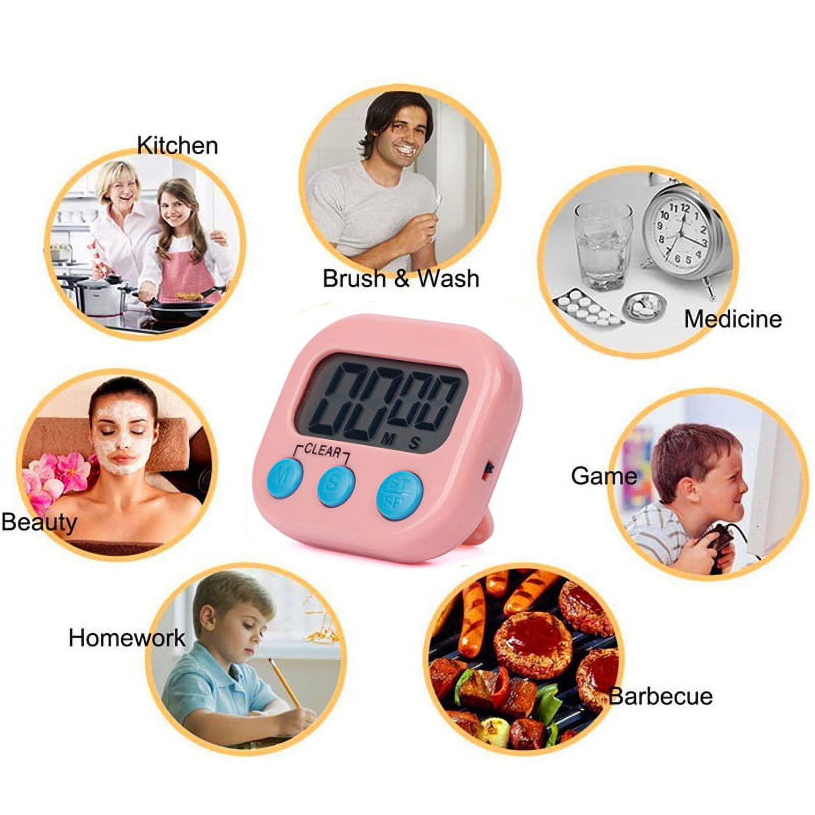 6 Pack Multi-Function Electronic Timer - Magnetic Digital Timers Big LCD  Display The Loud/Silent Switch Countdown Timer Extensively Use in Break  Time