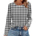 thumbnail image 2 of Nokdvo Sweatshirt for Women Trendy Lightweight Plaid Crewneck Pullover Long Sleeve Casual Loose Fit Shirts,Black XL, 2 of 5