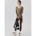 thumbnail image 6 of Women'S Long Sleeve Round Neck Slim Fit Yoga Top Breathable Sports Cover-Up Brown M, 6 of 8