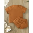 thumbnail image 5 of Chollius Infant Baby Girl Boy Waffle Knit Outfit Short Sleeve Round Neck Solid Color Ribbed Top Elastic Waist Shorts, 5 of 9