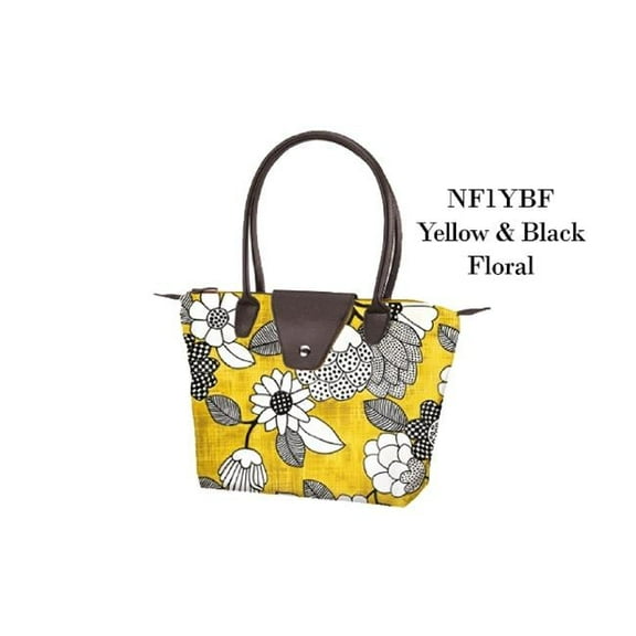 Joann Marrie Designs NF1YBF Small Fold Up Bag - Yellow and Black Floral- Pack of 2