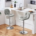 thumbnail image 3 of Topeakmart 2pcs Adjustable Modern PU Leather Swivel Bar Stools with Backrest, Light Gray, 3 of 7