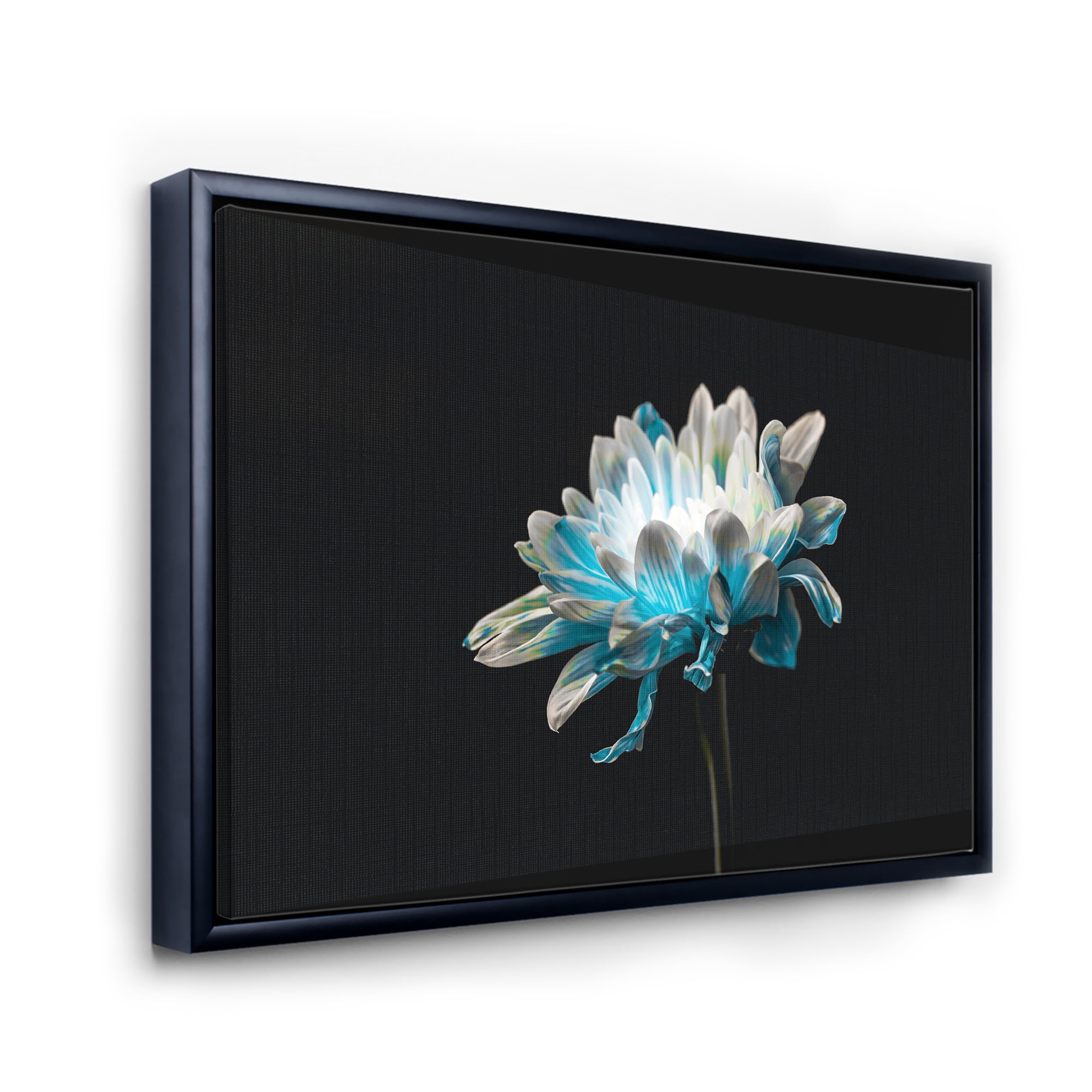 Designart 'Close Up Of White and Pure Blue Daisy Flower I' Traditional Framed Canvas Wall Art Print