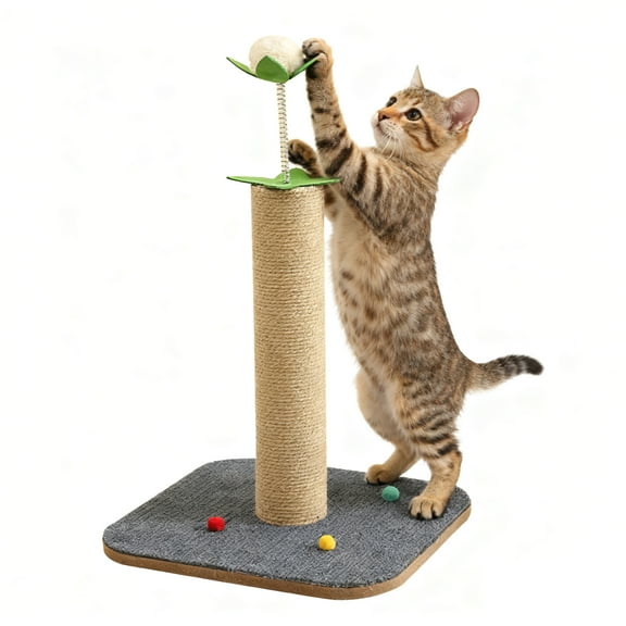GARITIN Cat Scratching Post, 16'' Tall Cat Scratch Post for Indoor Cats, Kitten  Post Scratcher for Interactive Play, Gray