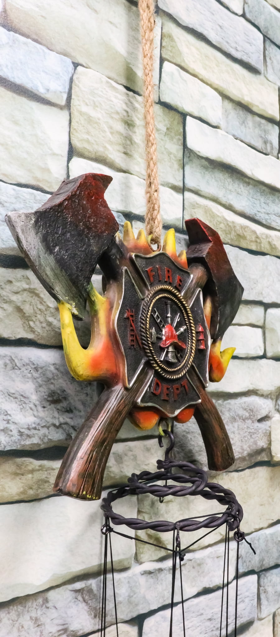 Maltese Cross Crest With Crossed Fire Fighter Axe Fireman Wind Chime Decor