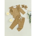 thumbnail image 3 of Bagilaanoe 3pcs Newborn Baby Girl Long Pants Set Ribbed Long Sleeve Romper Tops + Leggings + Headband 3M 6M 9M 12M 18M Infant Fall Casual Floral Outfits, 3 of 8