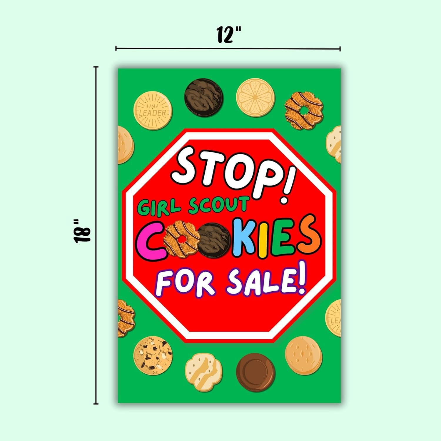 Stop Scout Cookies Sold Here  3 Pack, 12x18 Mixed Designs Outdoor Yard Sign Hold Up at Booth To Buy Girl Cookies Troop Leader and Number Reorder Sales Goal