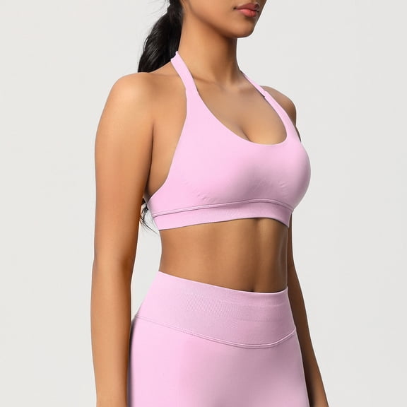 Yoga Bras for Women Solid Color Knitted Womens Sports Bras And Sports Bras for Women Shock-absorbing And Bras for Women Breathable Tight Fitting Fitness Yoga Bras Plus Size, Light Pink, M