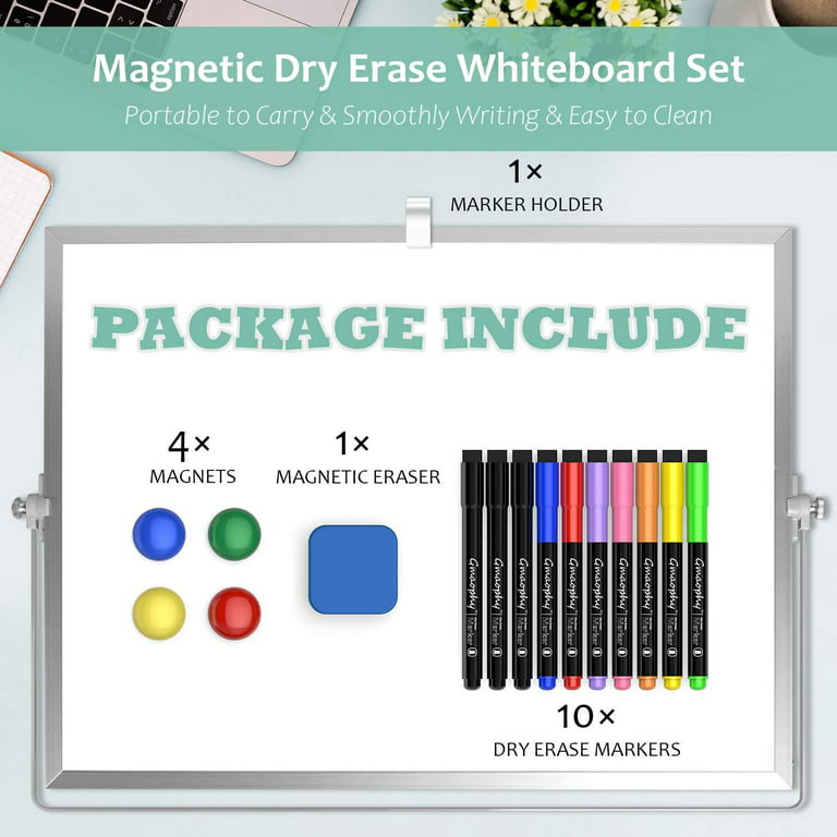 Dry Erase White Board, 16inx12in Large Magnetic Desktop Whiteboard With  Stand, 10 Markers, 4 Magnets, 1 Eraser, Portable Double-sided White Board  Ease