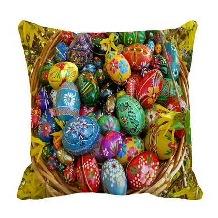 ZKGK Happy Easter Colorful Eggs Pillowcase Home Decor Pillow Cover Case Cushion Two Sides 18x18 Inches