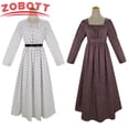 thumbnail image 4 of Vestido largo de estilo victoriano medieval retro francés de Jane Austen para mujer, cuello cuadrado, mangas largas, cintura alta, color marrón, 4 of 5