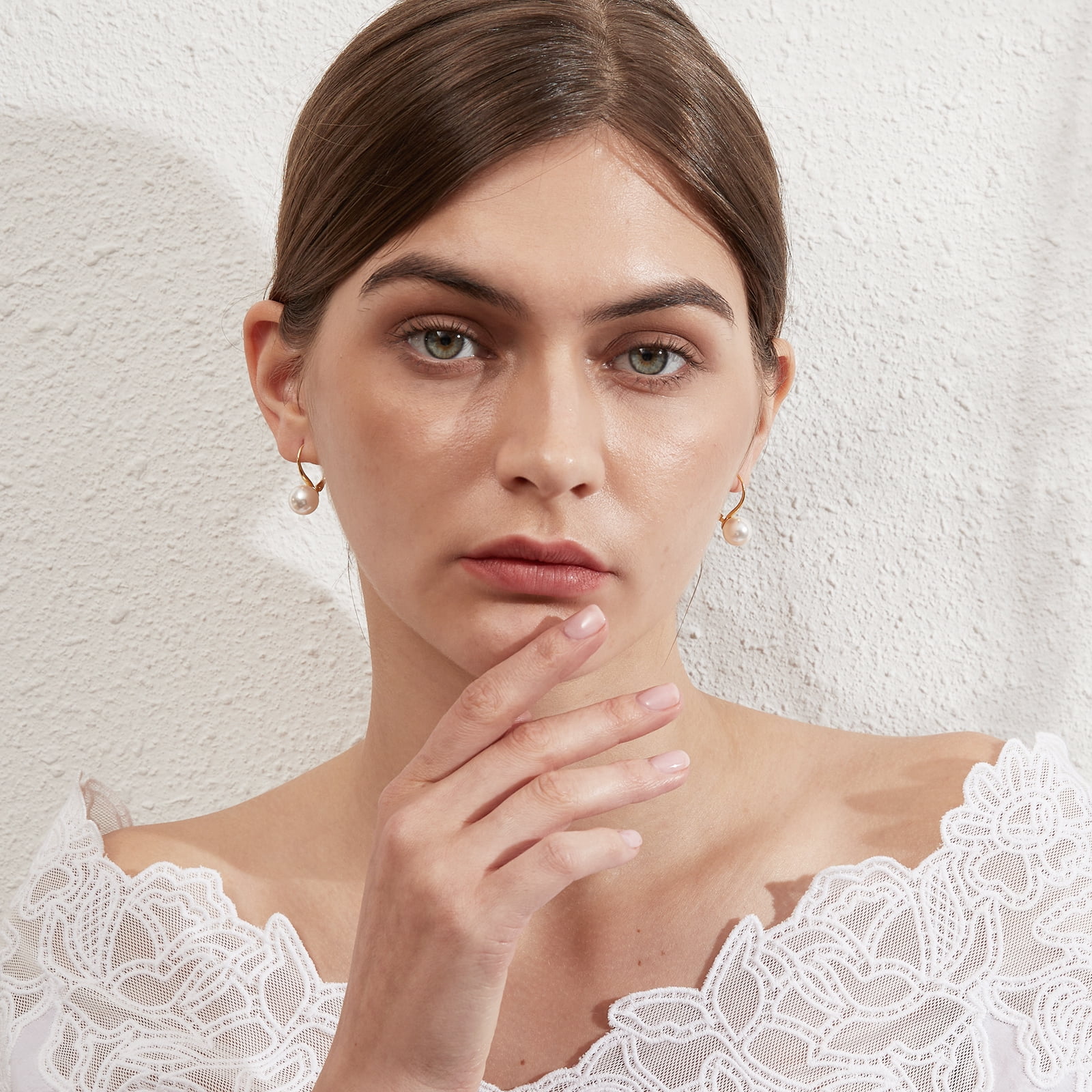 Jiamiaoi Pearl Dangle Earrings Sparkly Diamond Pearl hoop Earrings Pearl Drop Earrings Sterling Silver Pearl Earring Drop