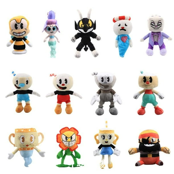 Cuphead y Mugman de 26 cm, juguetes de peluche, lindo cáliz, Cuphead, aventura, juegos de la jungla, muñeco de peluche, almohada suave, regalo de cumpleaños para niños, fanáticos de los juegos JadeP juguetes de peluche Cuphead