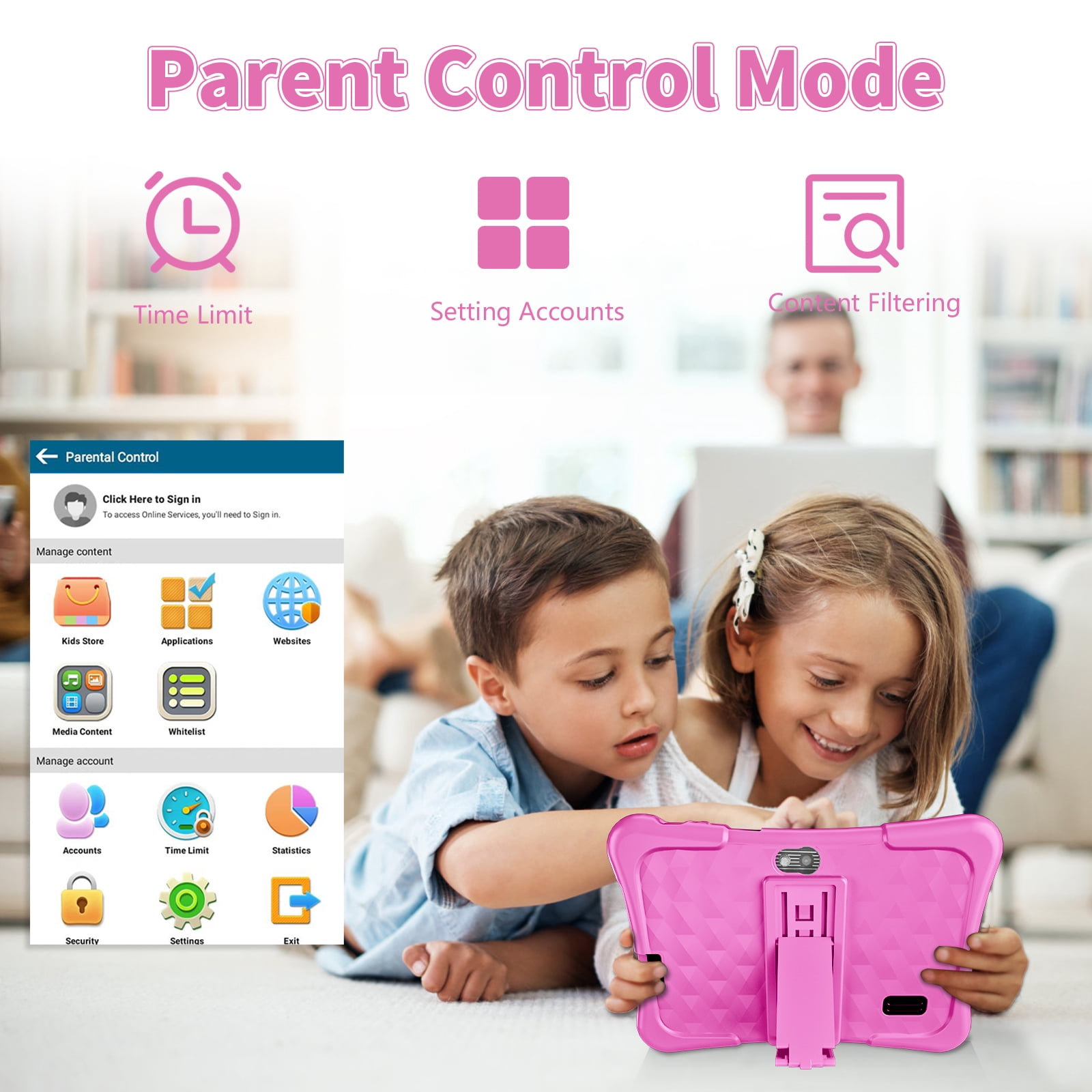 EDDBNi 7" Kids Tablet，6GB RAM 32GB ROM Android Tablet Computer for Children，parental controls，Eye Protection Toddler Tablet for Ages 4-12（Pink）