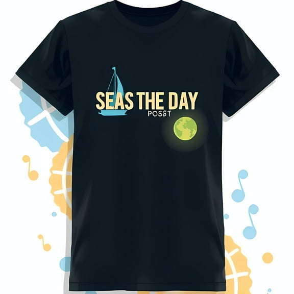 Seas the Day Black T-Shirt with Sailboat Graphic & POS&T Design