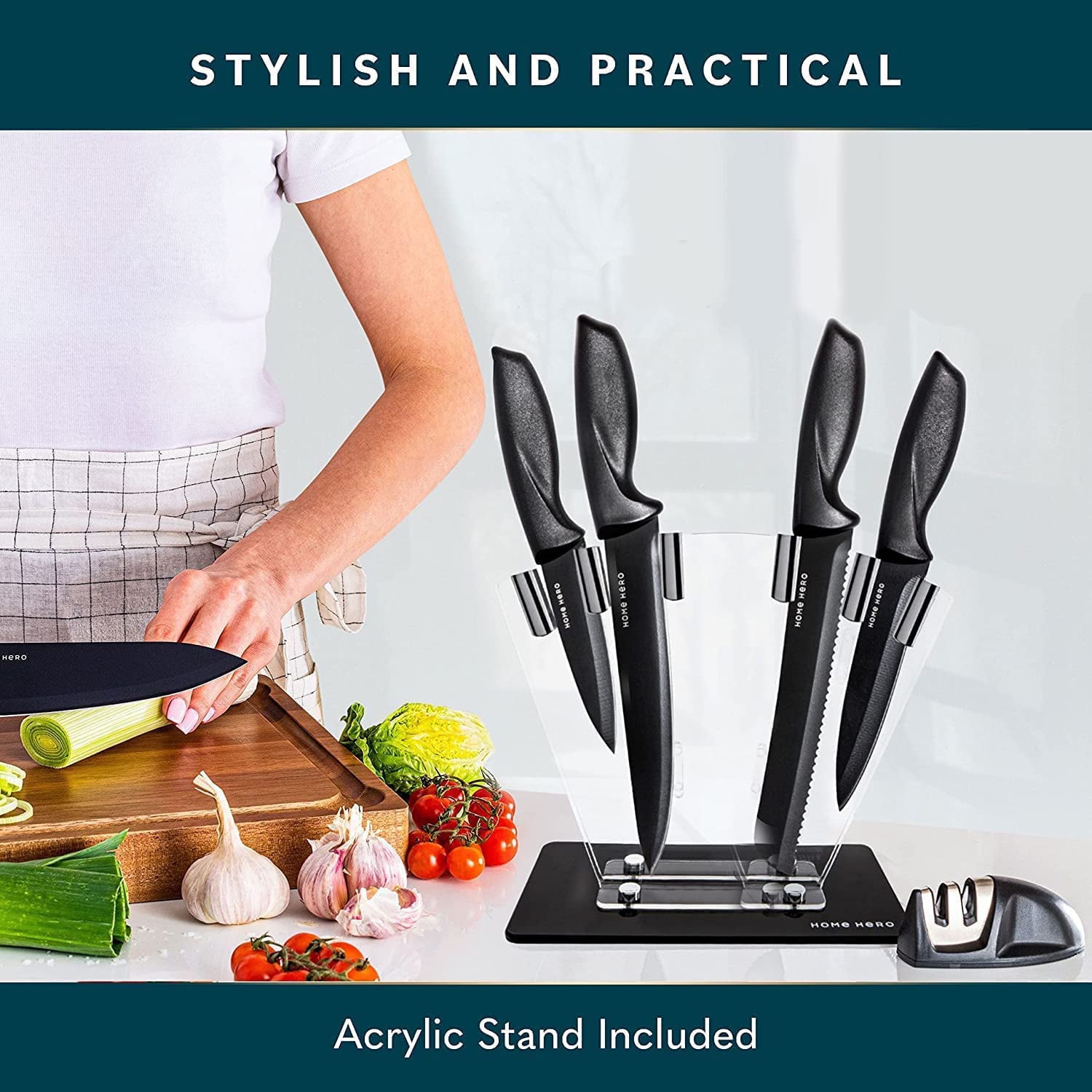 Home Hero Kitchen Knives Chef Knife Set Stainless Steel Kitchen Knife Set 7 Pcs Black