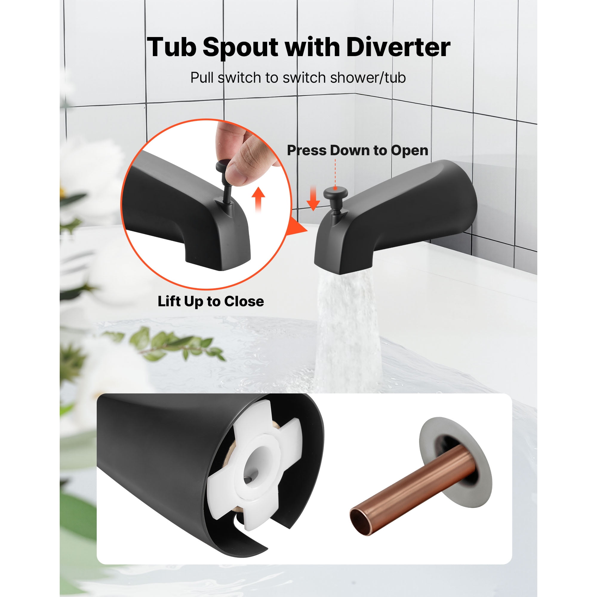 KFFKFF Tub and Shower Faucet Set with 4-Inch Rainfall Shower Head and Bathtub Spout, Single-Handle Tub Trim Kit Featuring 304 Stainless Steel Valve Trim, Matte Black Finish for Bathrooms